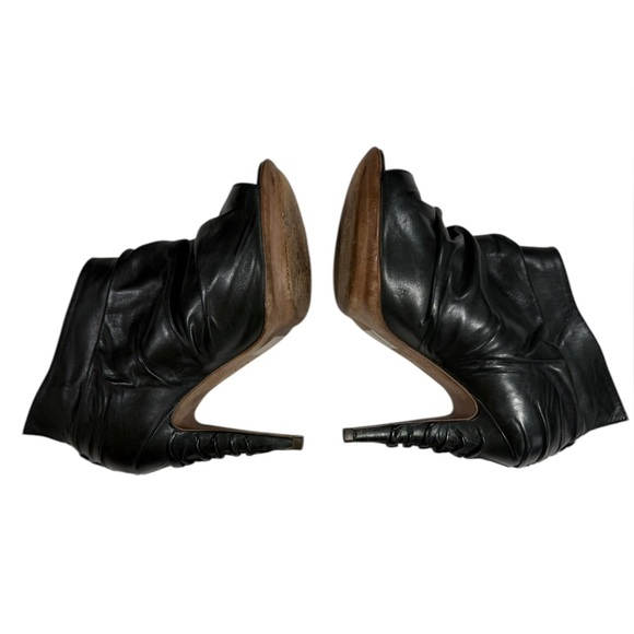 All Saints Jacks Place Shri Pleated Black Leather Peep Toe Stiletto Ankle 6 - Picture 5 of 12